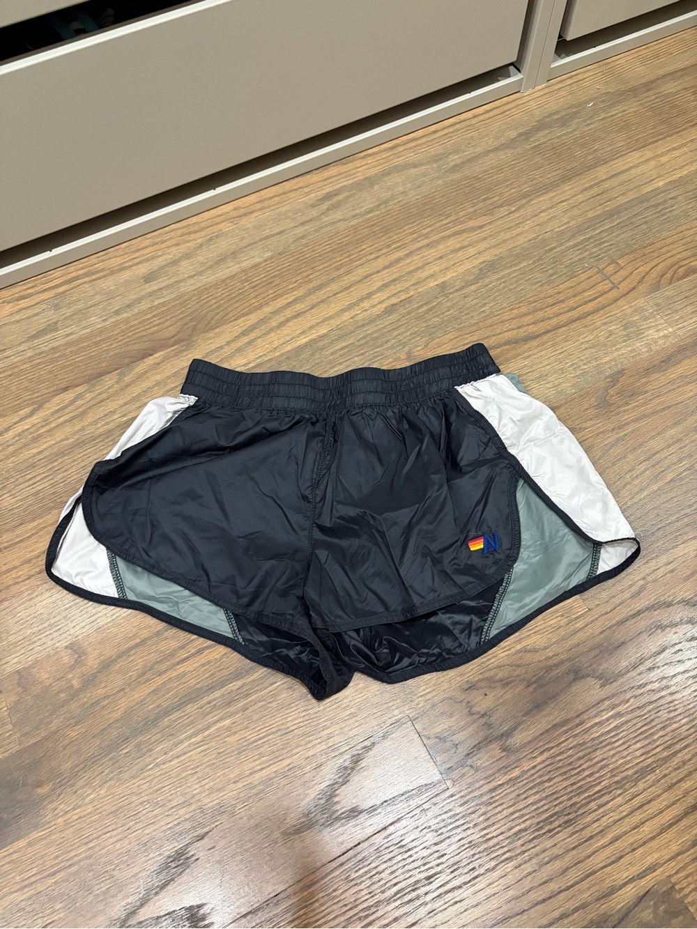 Aviator Nation Black Athletic Running Shorts with White Side Panels